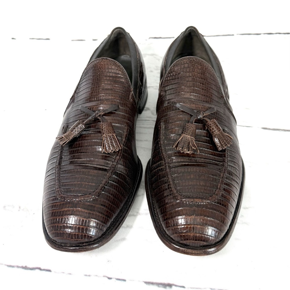 Vintage Footjoy Shoes Men's 10.5D Brown Tassel Loafers Lizard Leather USA Made